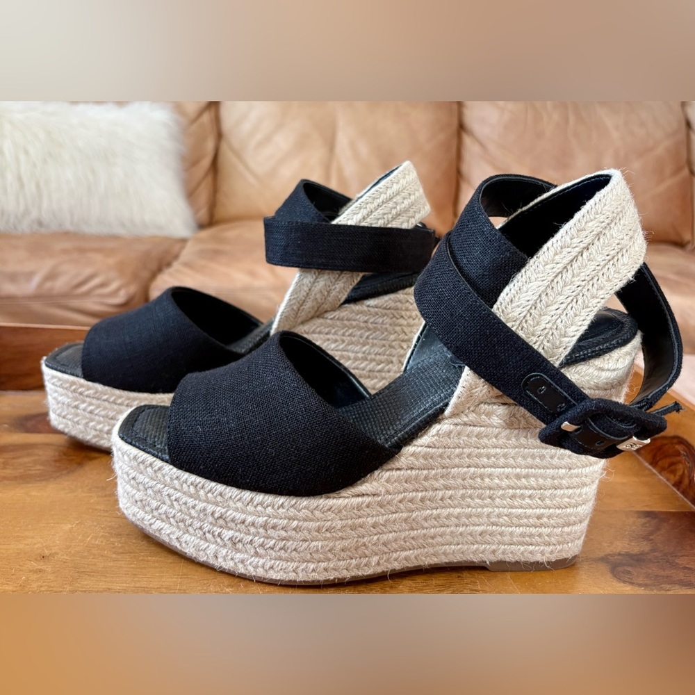 Sam Edelman Black Canvas Espadrille Wedge Sandals